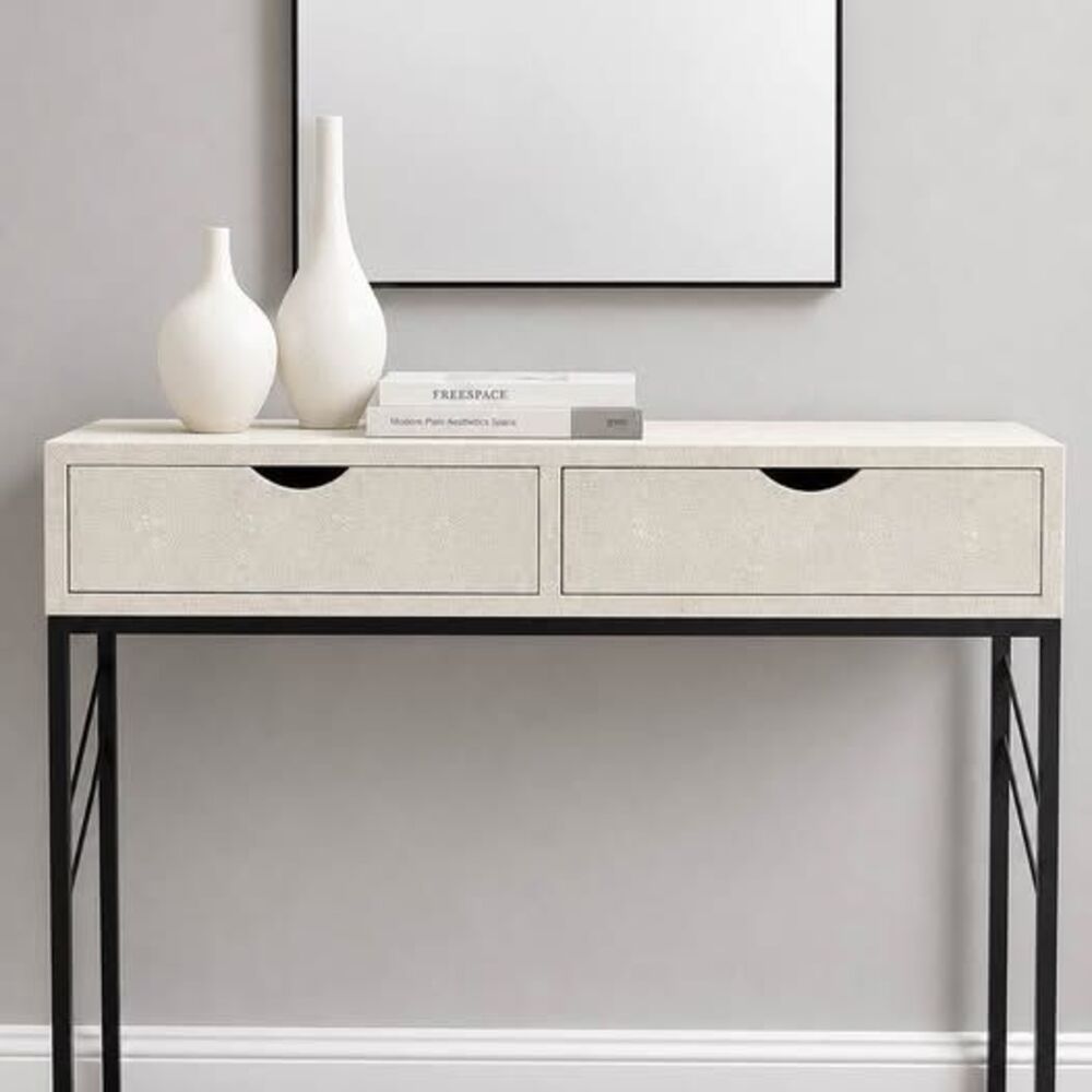 Walker Edison 2-Drawer Faux Shagreen Entry Table - Off-White